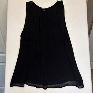 Lucky Brand Black Sleeveless Lace Yoke Peasant Blouse Top Women's Size S